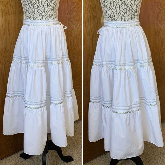 Ralph Lauren Black Label Cotton Tiered Midi Skirt White Size 8 - Picture 12 of 12